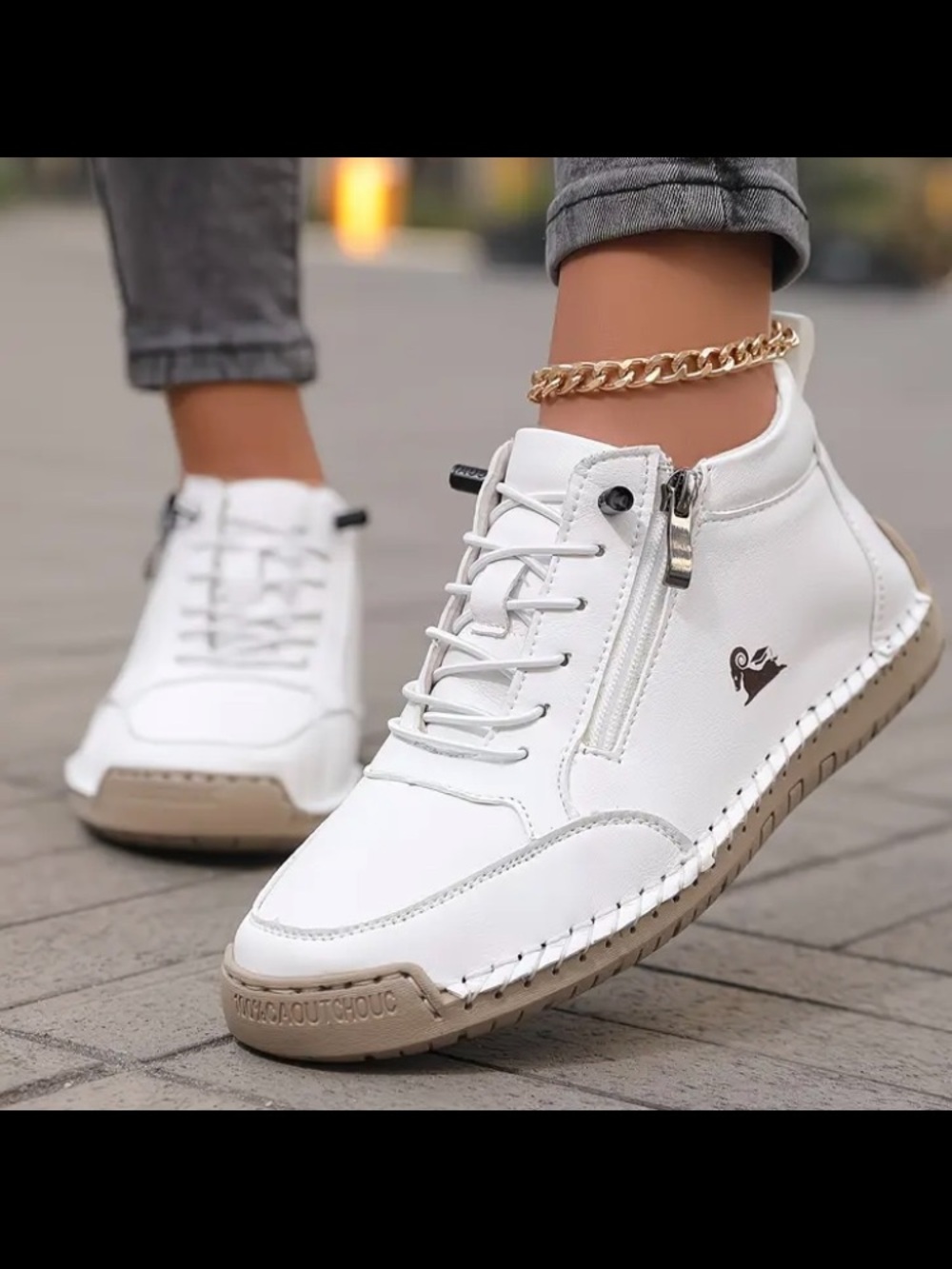 Women's White Casual Zip-Up Sneakers